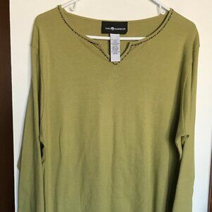 NWT Sag Harbor 100% Cotton top with glass beading detail in Avocado Green, sz XL